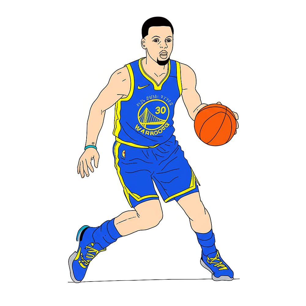 Dynamic Stephen Curry Dribbling Coloring Page colored version