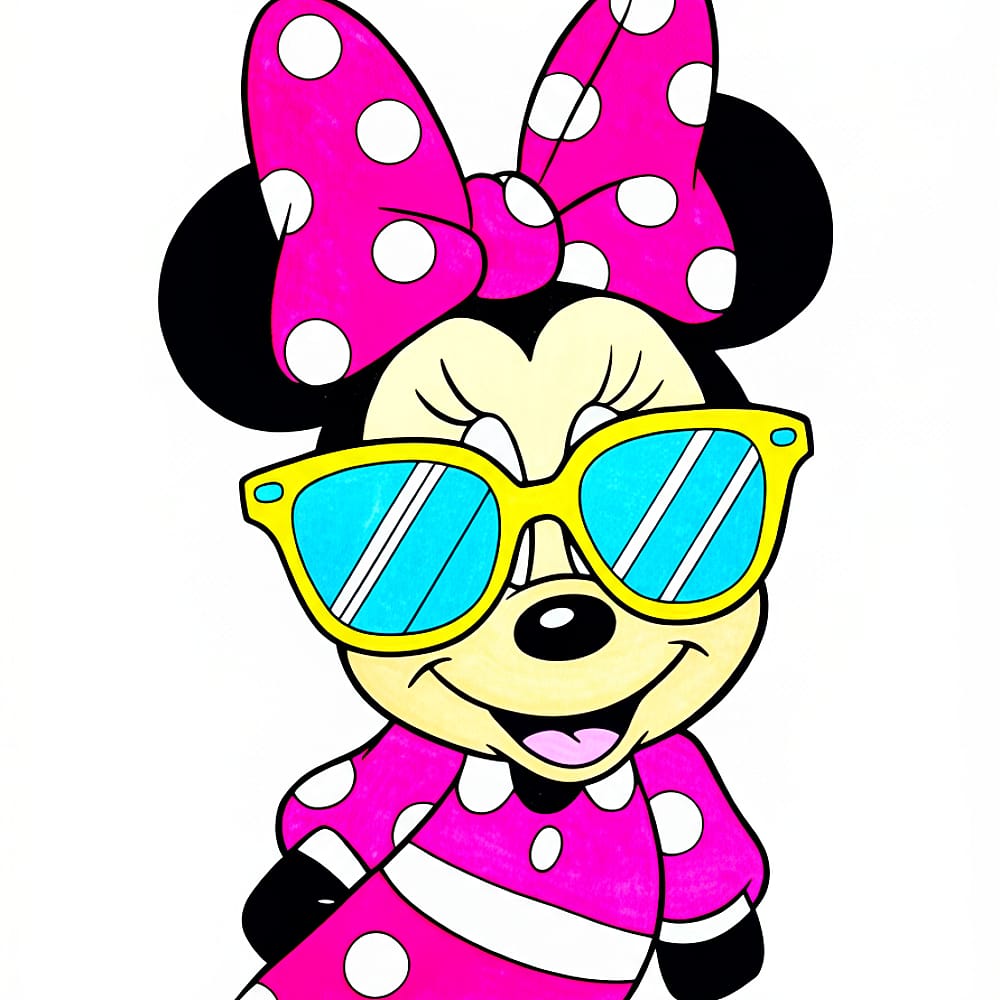 Stylish Minnie Mouse with Sunglasses Coloring Page colored version