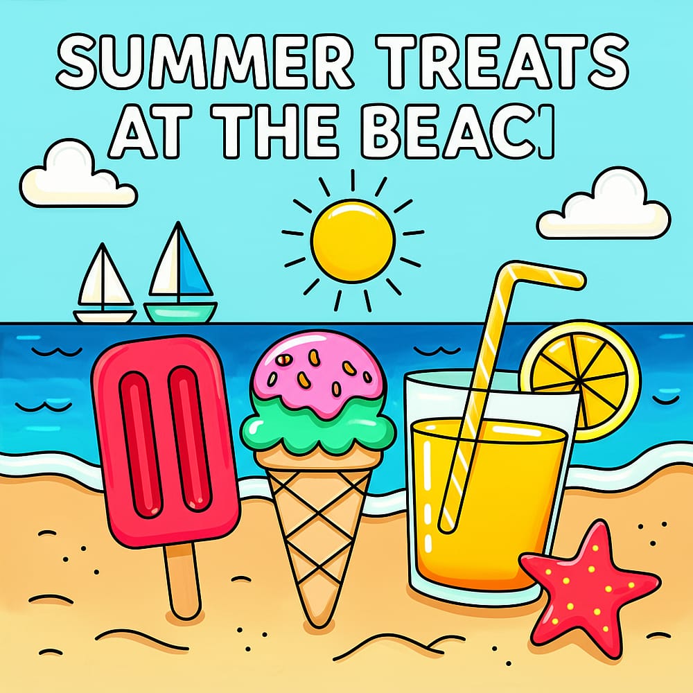 Summer Treats at the Beach Coloring Page colored version