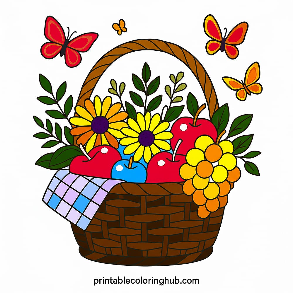 Summer Picnic Basket Coloring Page colored version