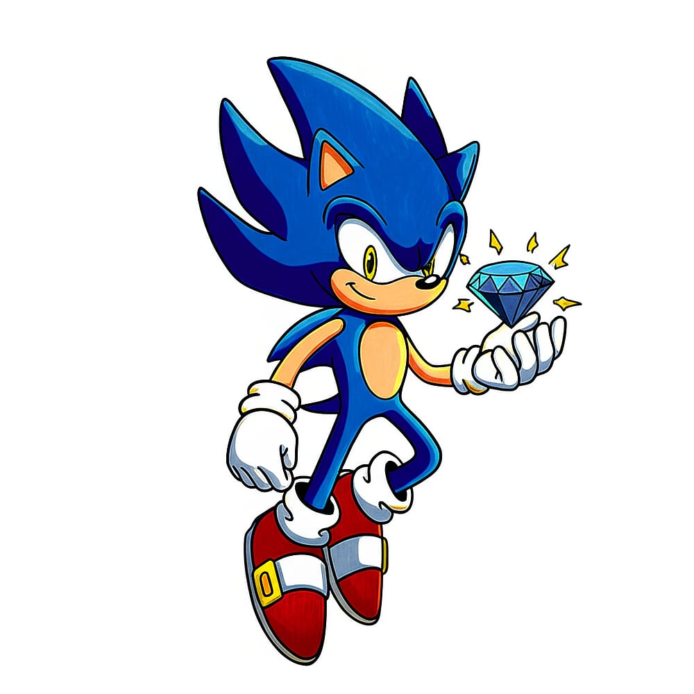 Super Sonic with Chaos Emerald Coloring Page colored version