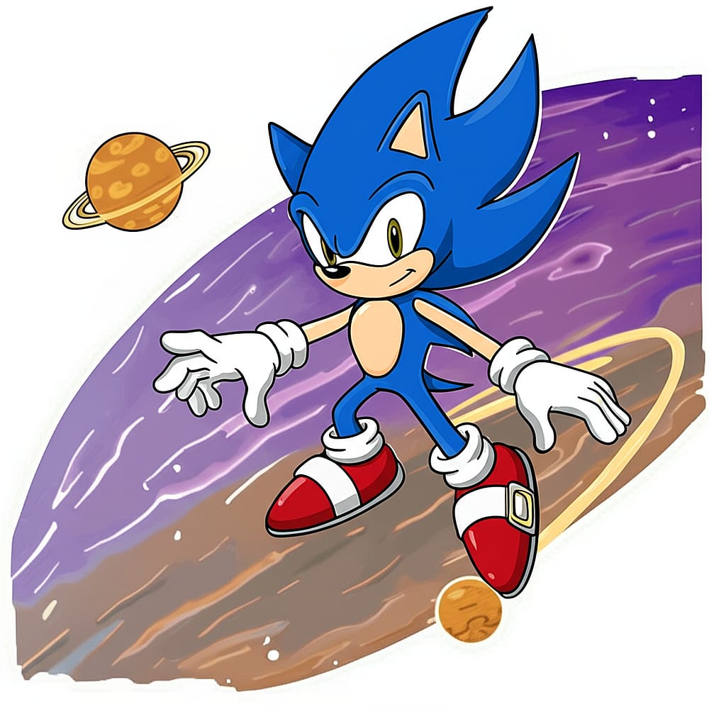 Super Sonic Space Surfing Coloring Page colored version