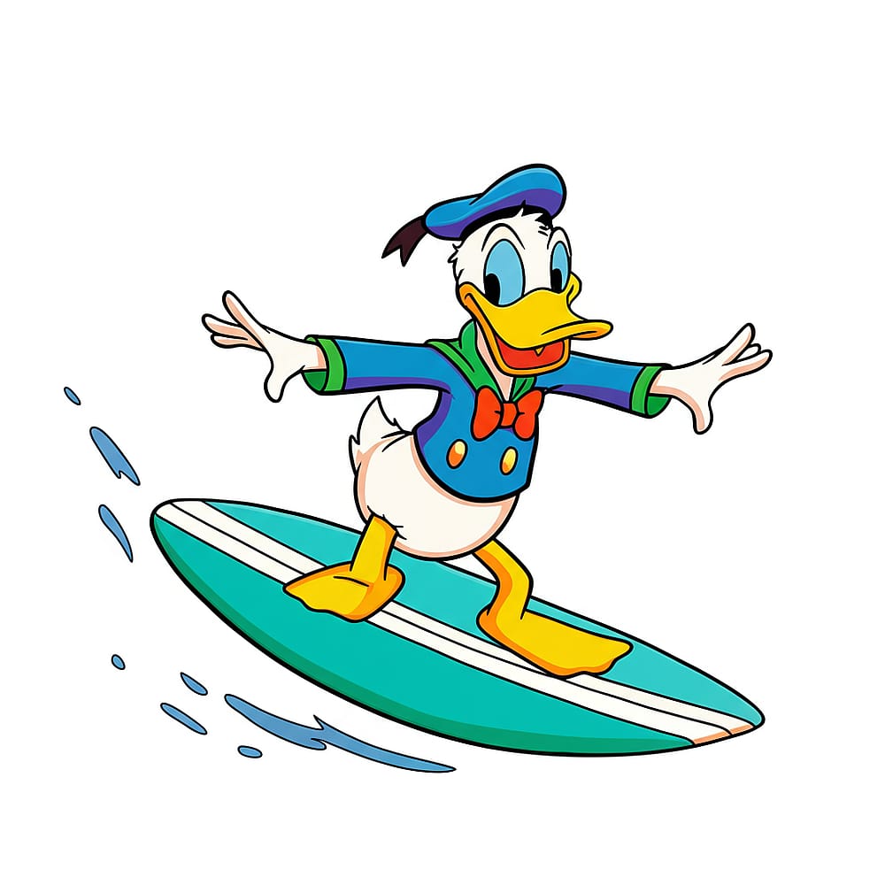 Surfing Donald Duck Coloring Page colored version