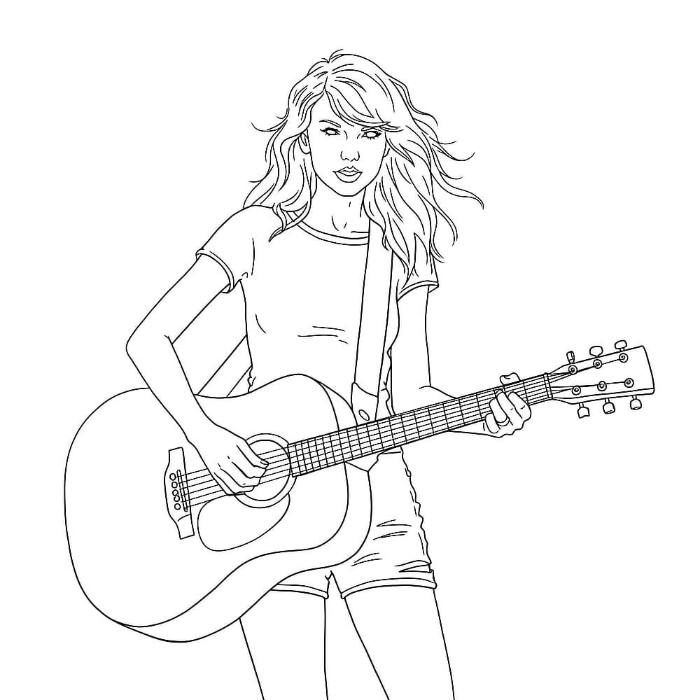 Taylor Swift Guitar Star Coloring Page coloring page