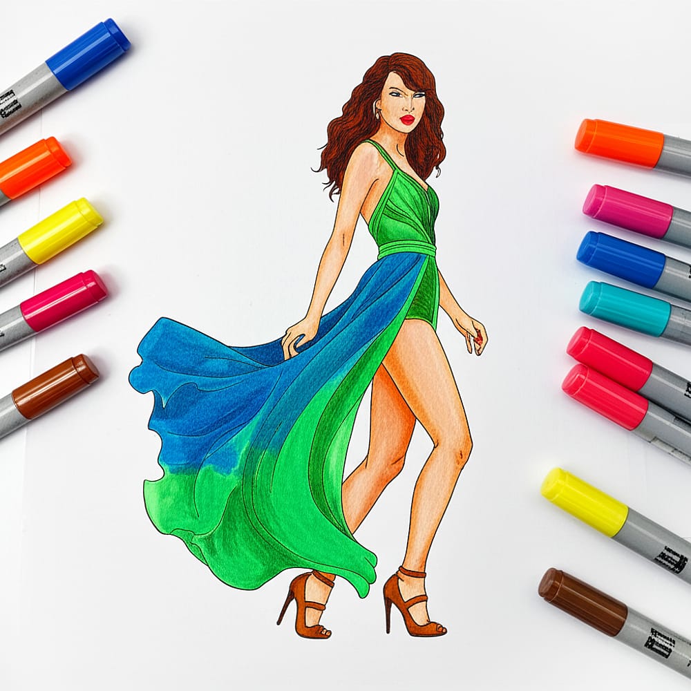 Taylor Swift Inspired Glamour Coloring Page colored version