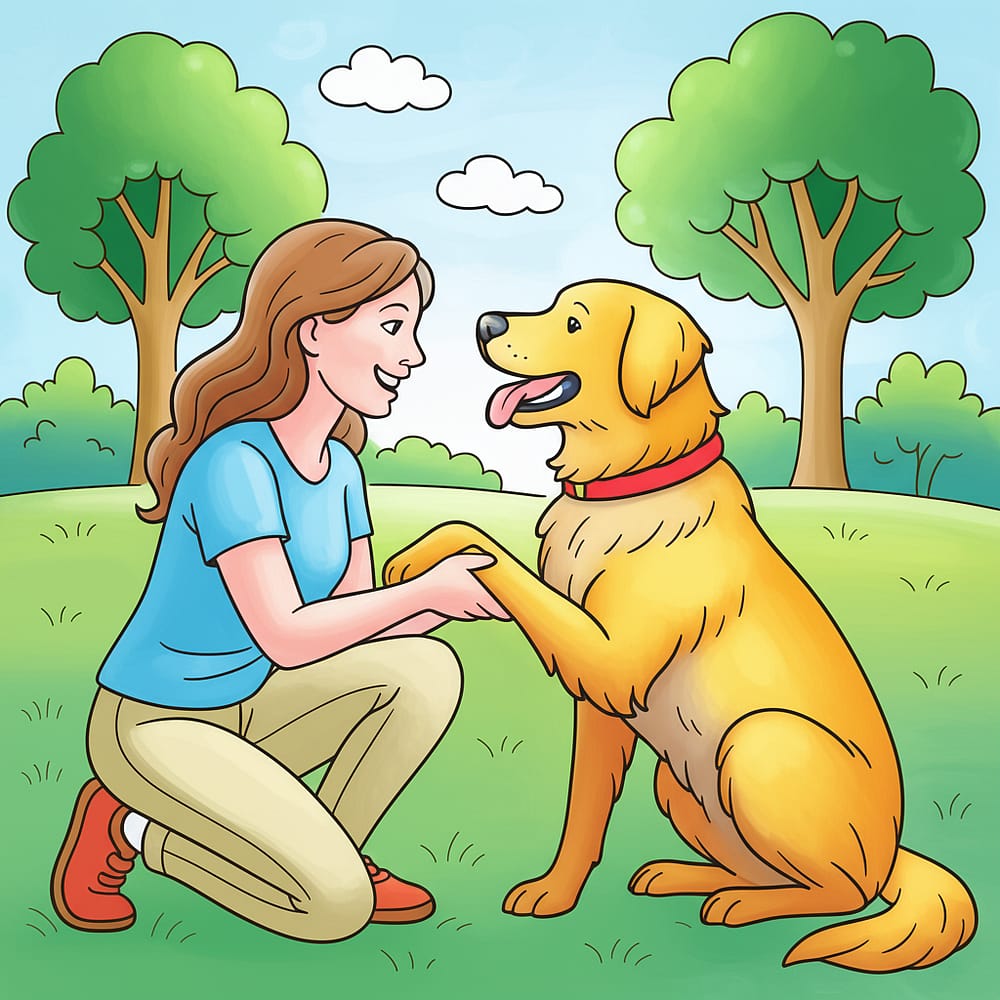 Woman and Dog Best Friends Coloring Page colored version