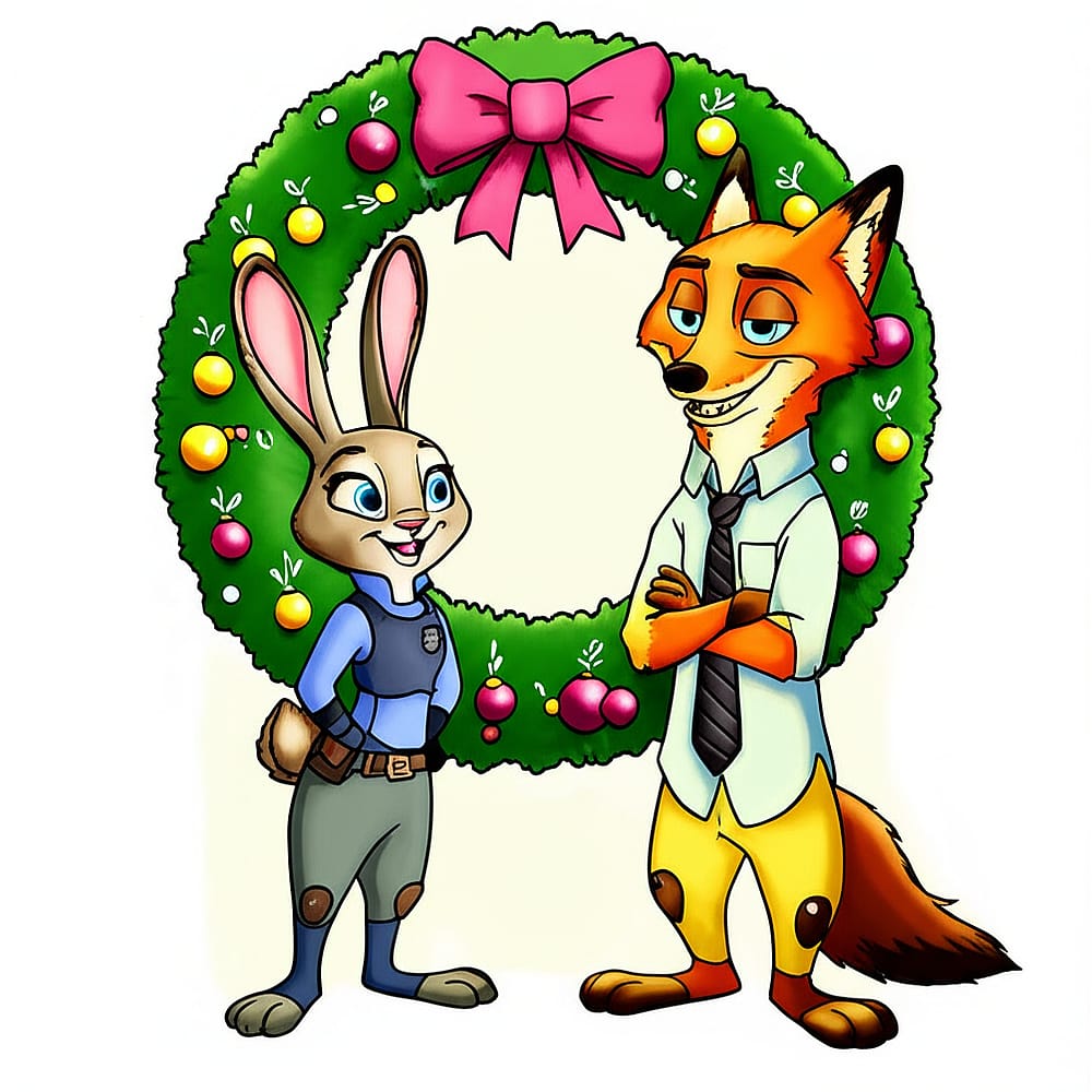 Zootopia Christmas Cheer Coloring Page colored version