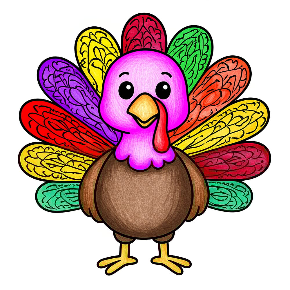 Adorable Turkey Day Coloring Page colored version