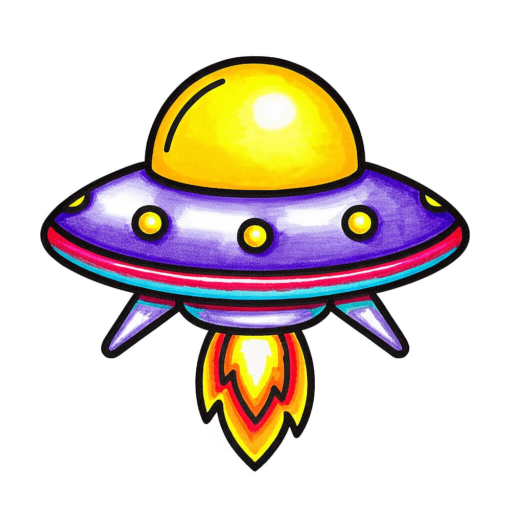 Alien Spaceship Adventure Coloring Page colored version