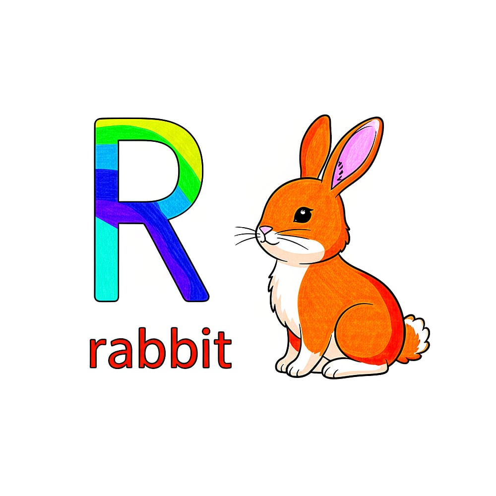 Alphabet Fun R for Rabbit Coloring Page colored version
