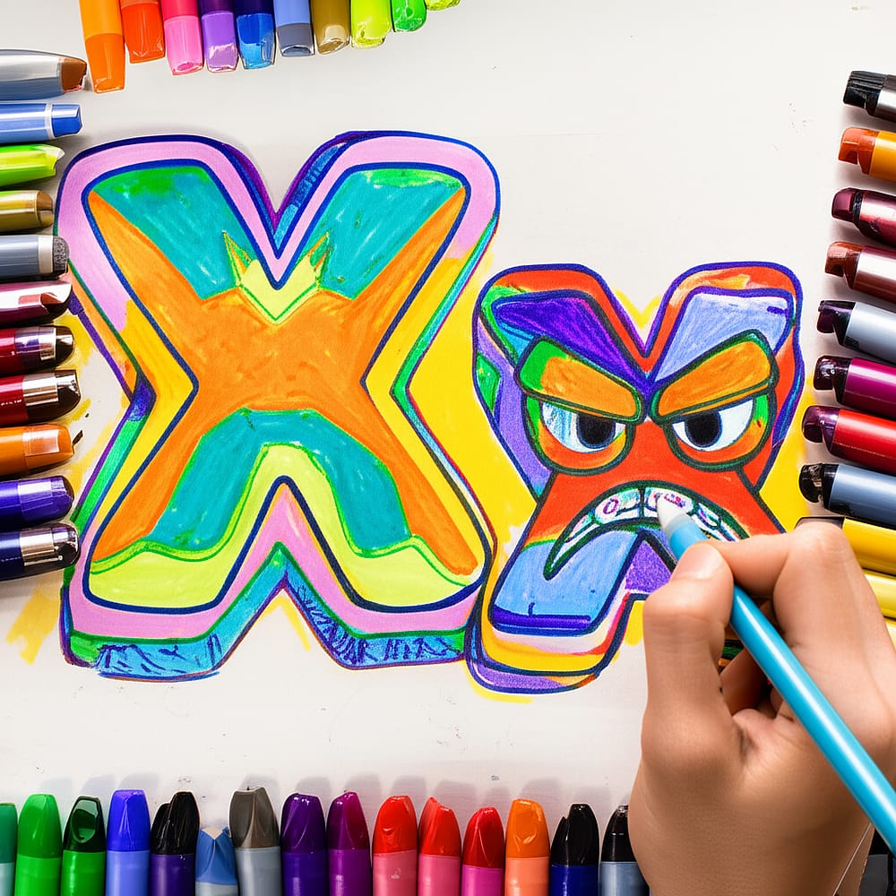 Angry Letter X Coloring Coloring Page colored version