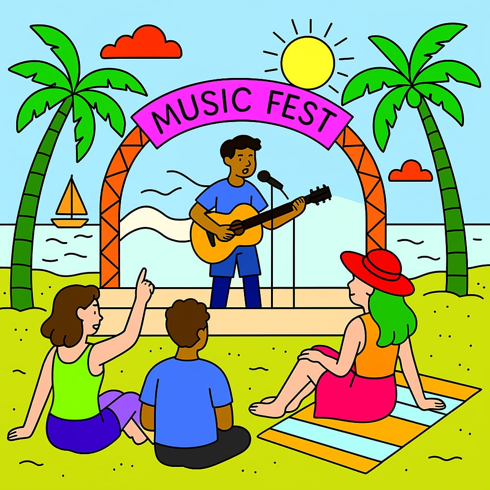 Beach Music Festival Fun Coloring Page colored version