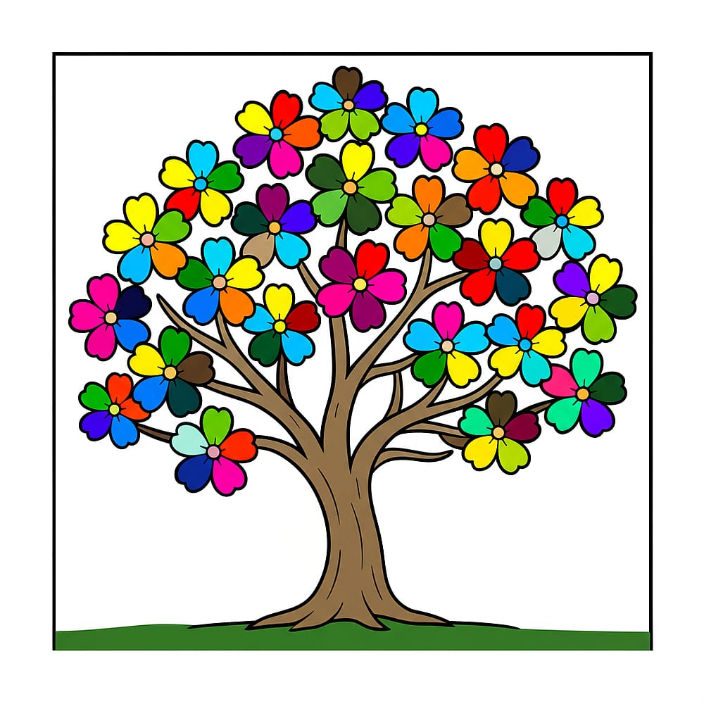 Blooming Flower Tree Coloring Page colored version