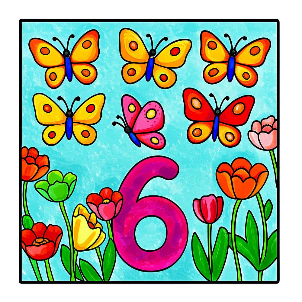Butterfly Number Six Fun Coloring Page colored version