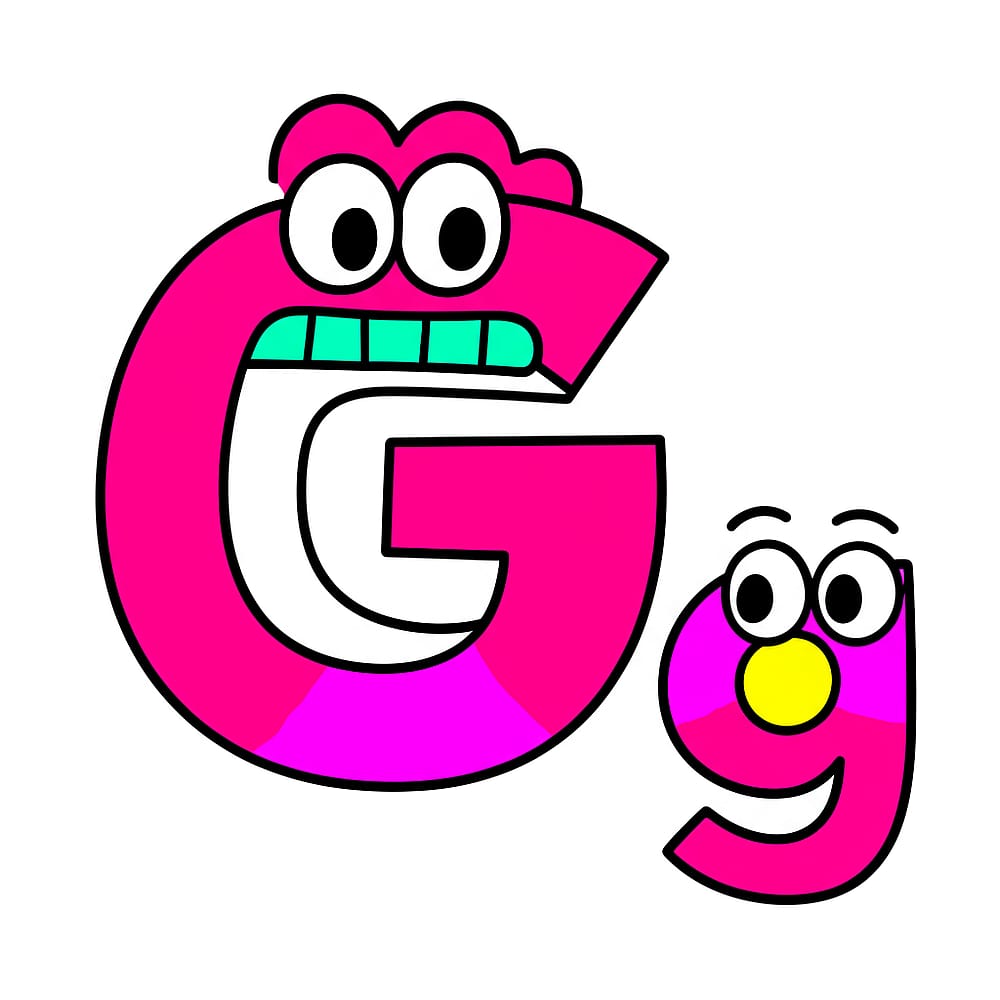 Cartoon Letter G Faces Coloring Page colored version