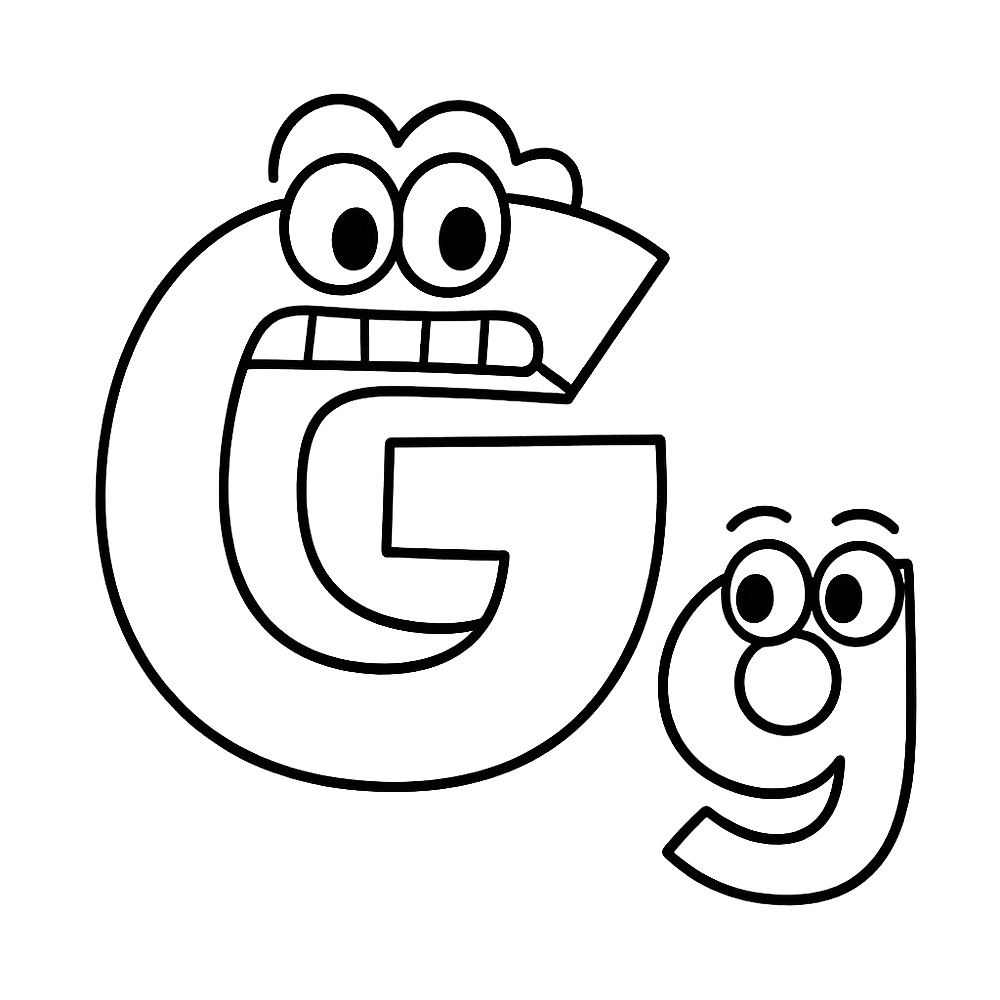 Cartoon Letter G Faces Coloring Page coloring page