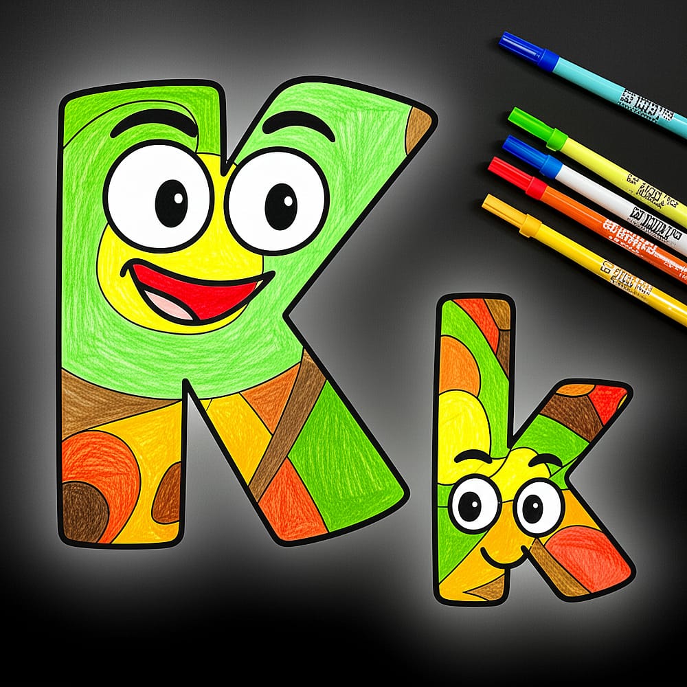 Cartoon Letter K Friends Coloring Page colored version