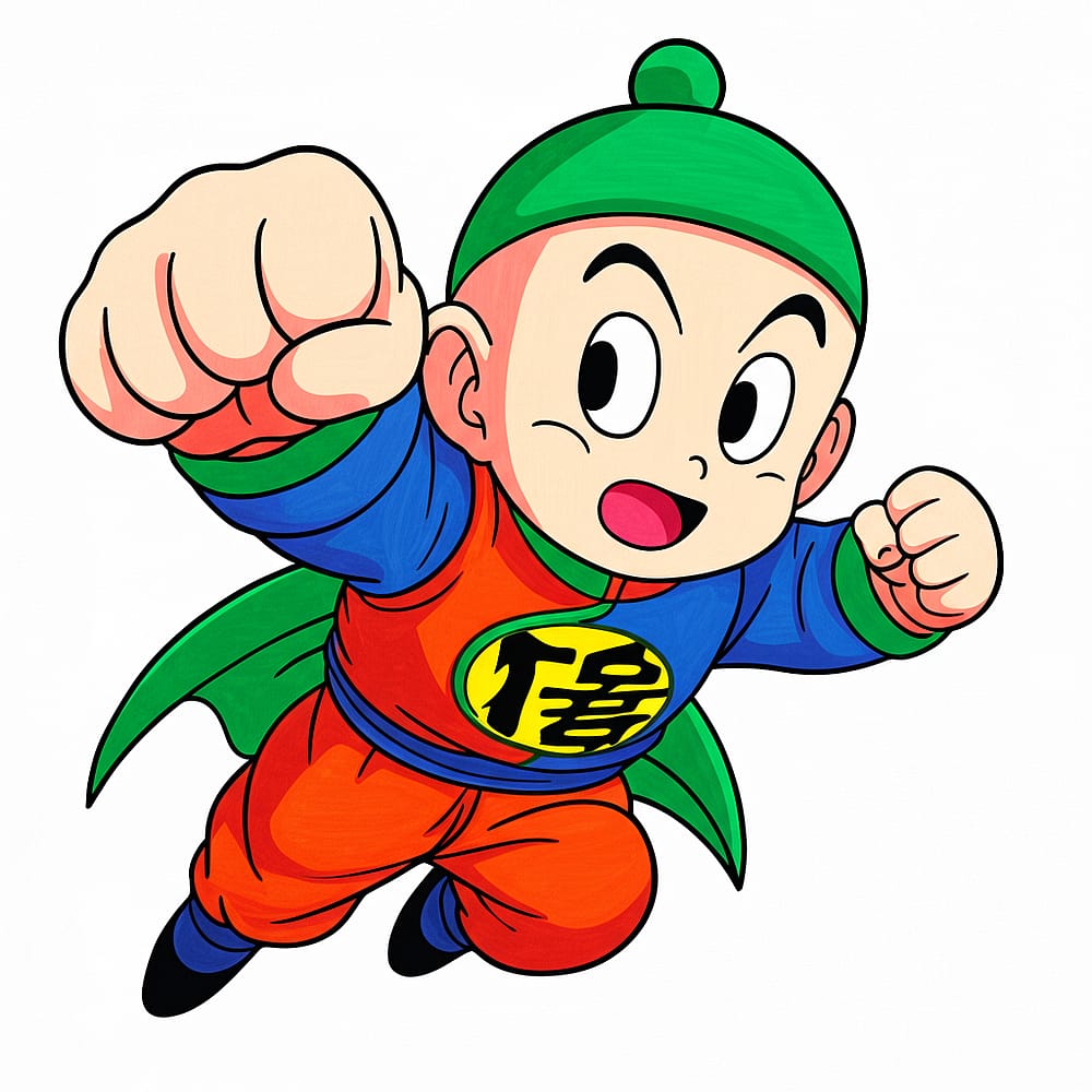 Chiaotzu Flying Punch Power Coloring Page colored version