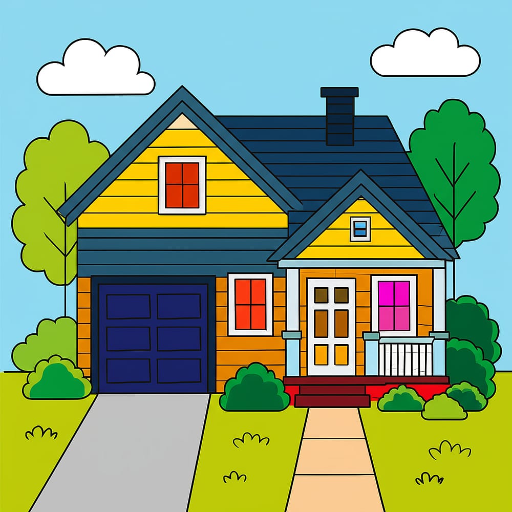 Classic Suburban House Coloring Page colored version