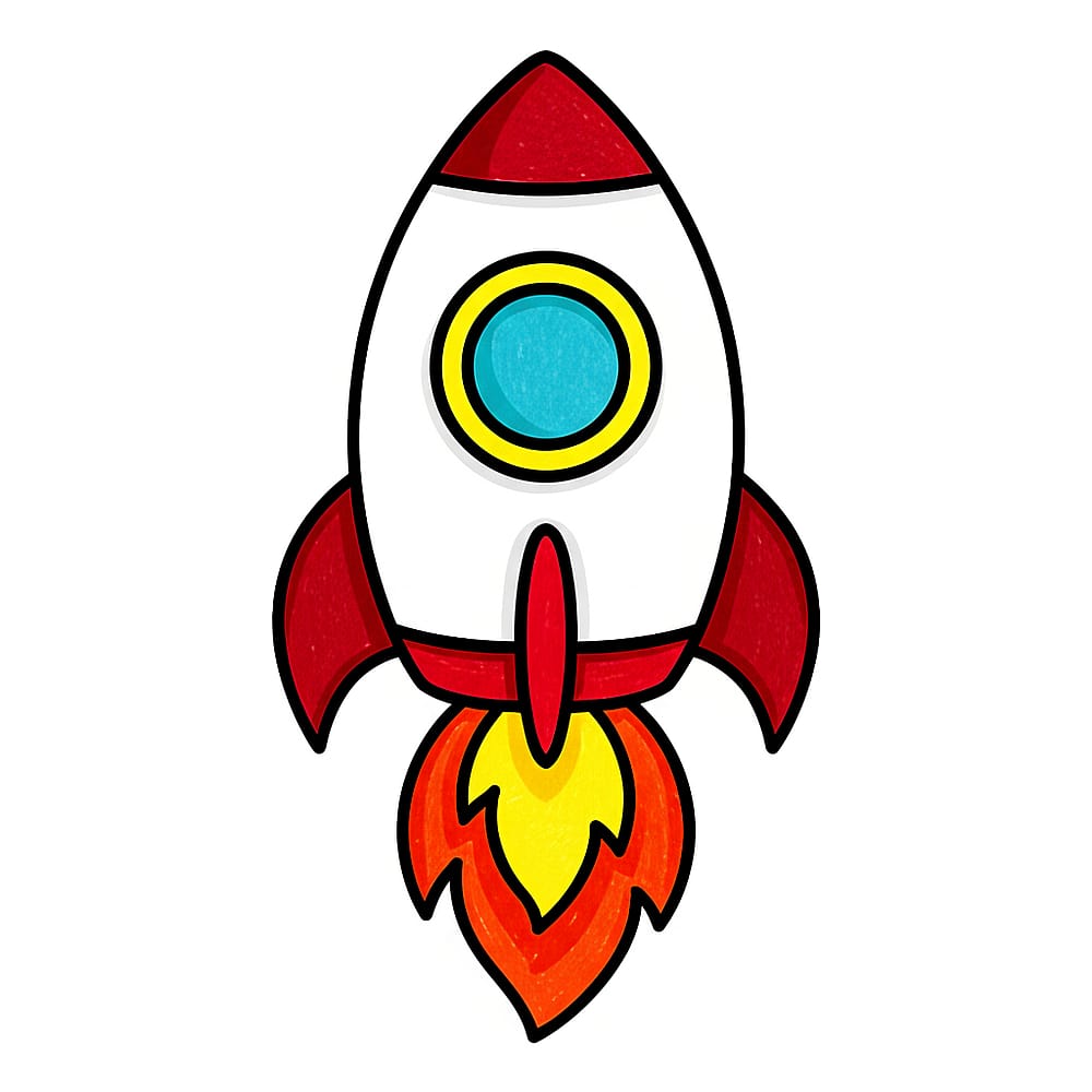 Cosmic Rocket Adventure Coloring Page colored version