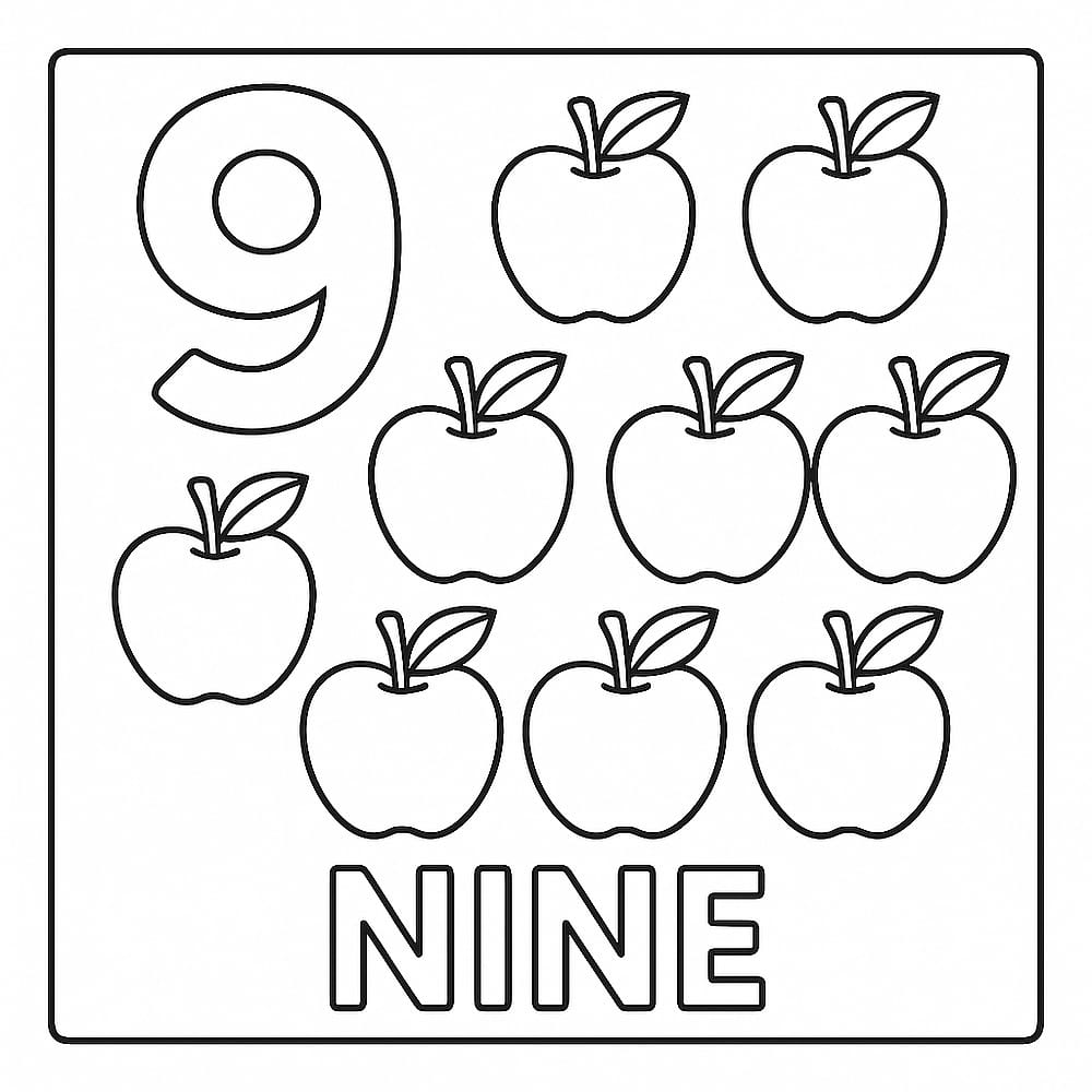 Count and Color Nine Apples Coloring Page coloring page