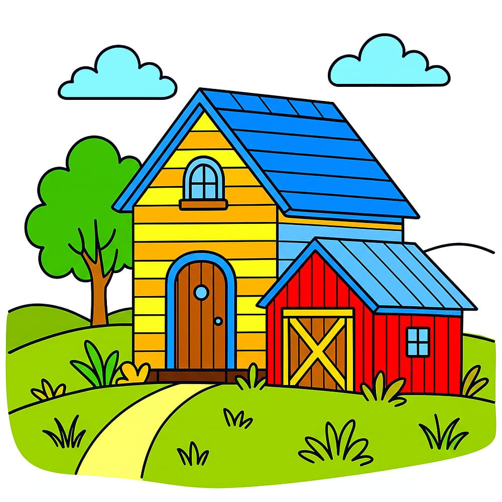 Country Barn Charm Coloring Page colored version