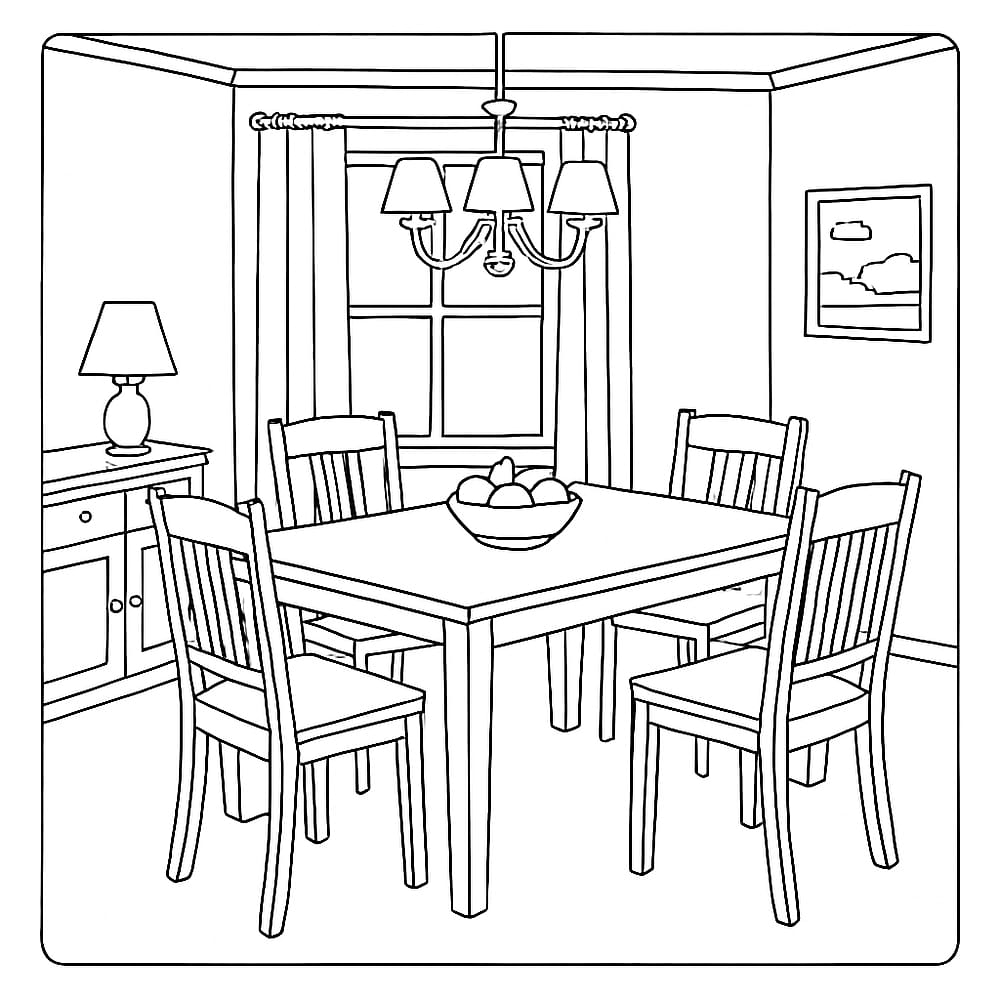 Cozy Dining Room Scene Coloring Page coloring page