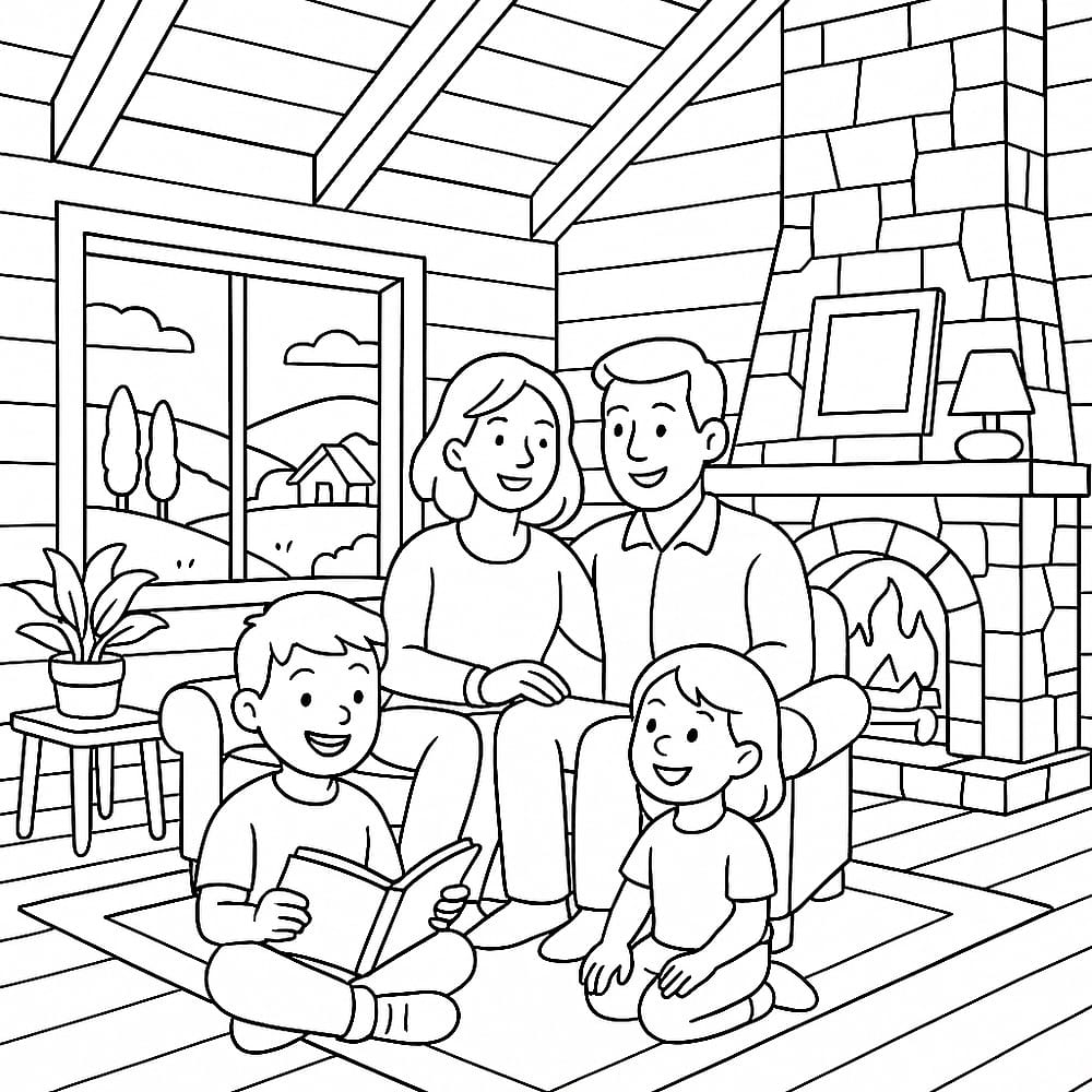 Cozy Family Reading Time Coloring Page coloring page