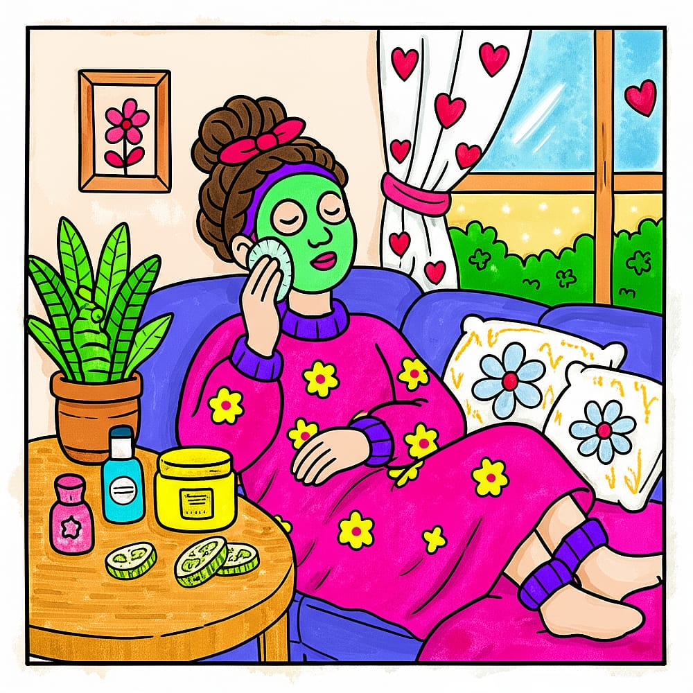 Cozy Self-Care Day Coloring Page colored version