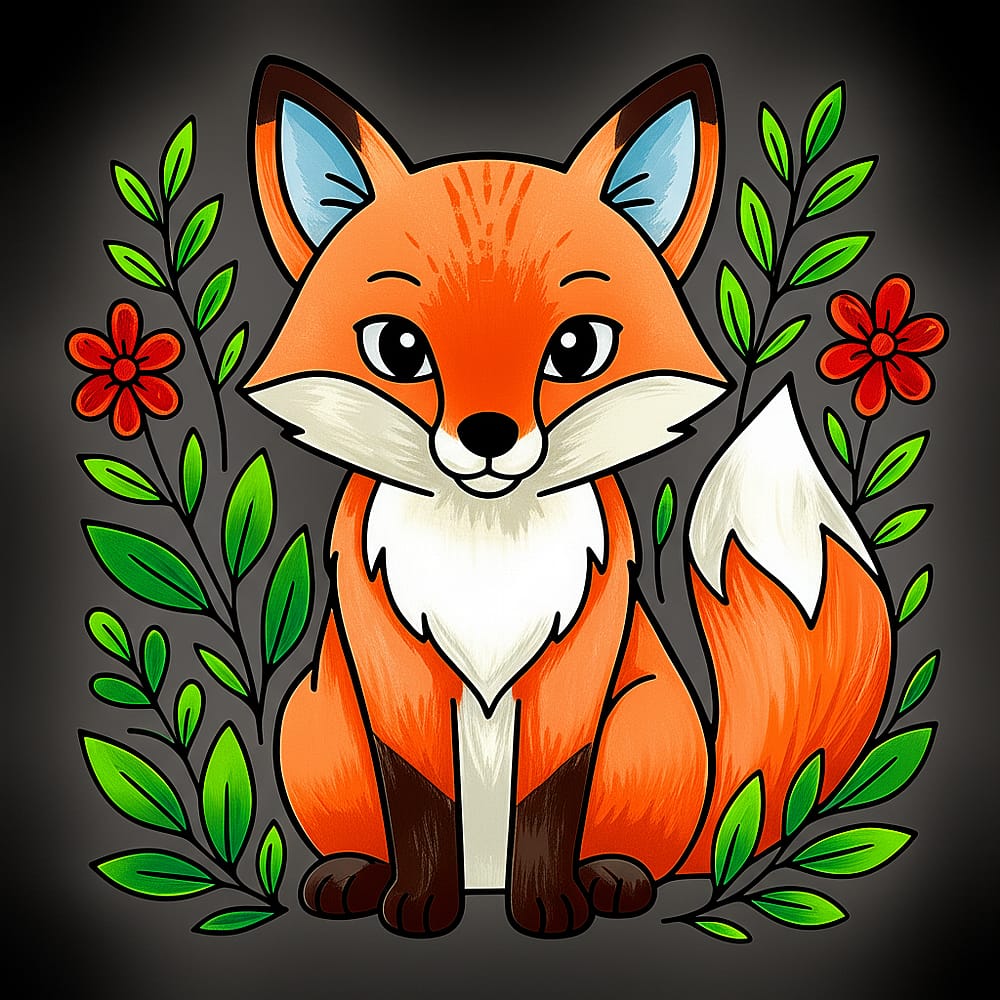 Cute Forest Fox Friend Coloring Page colored version