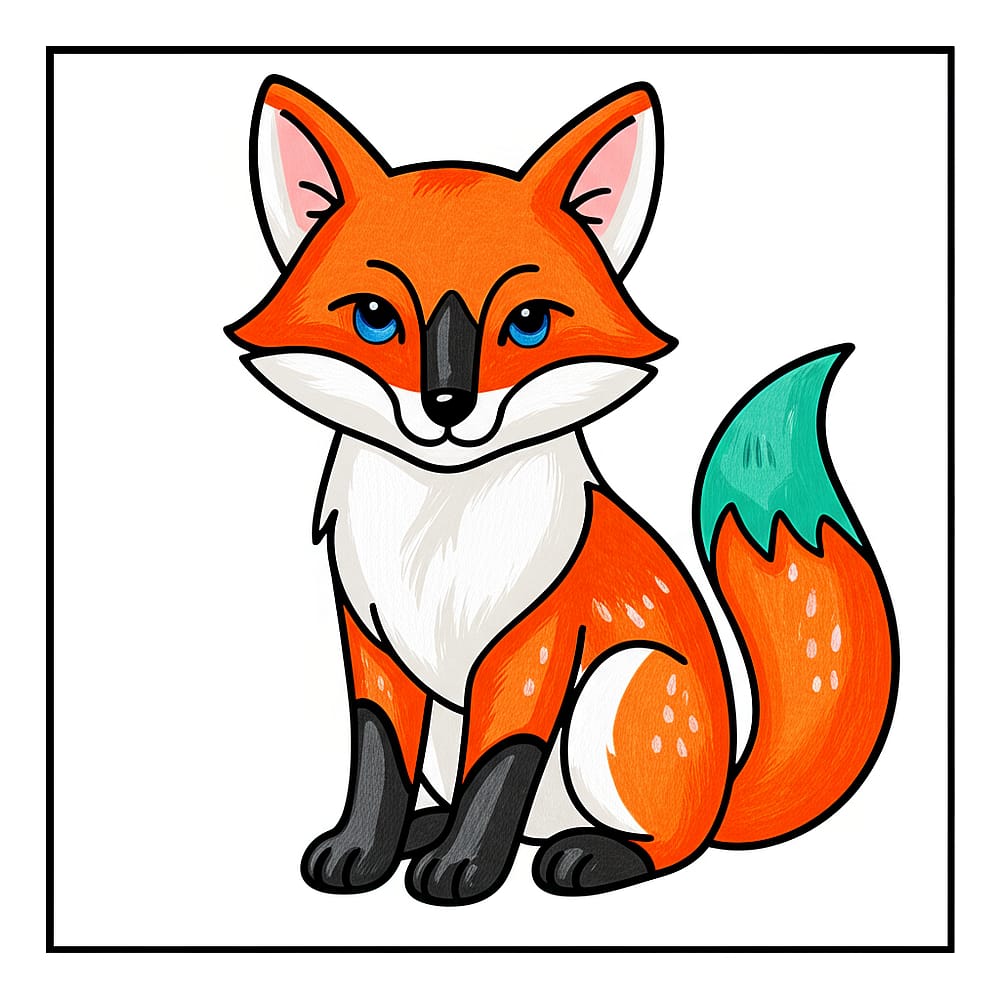 Adorable Fox Friend Outline Coloring Page colored version