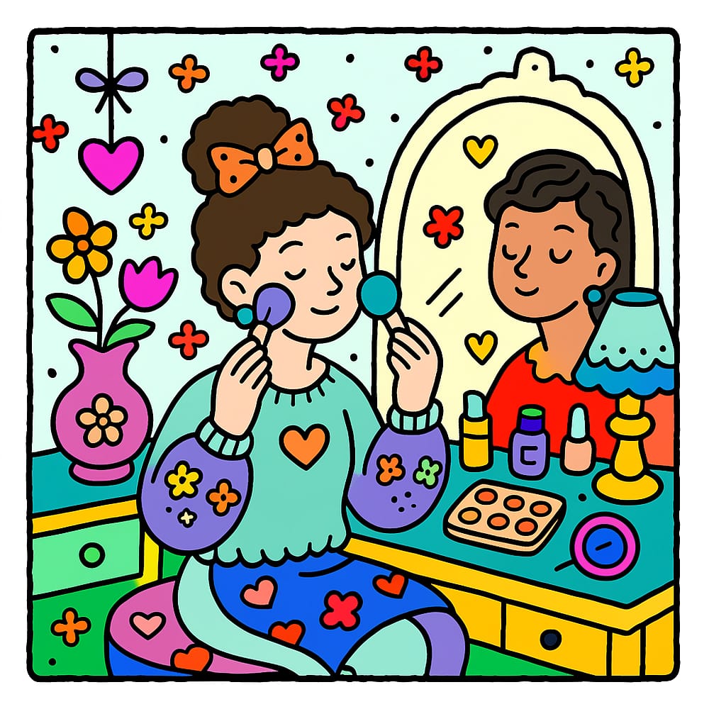 Cute Girl Makeup Vanity Fun Coloring Page colored version