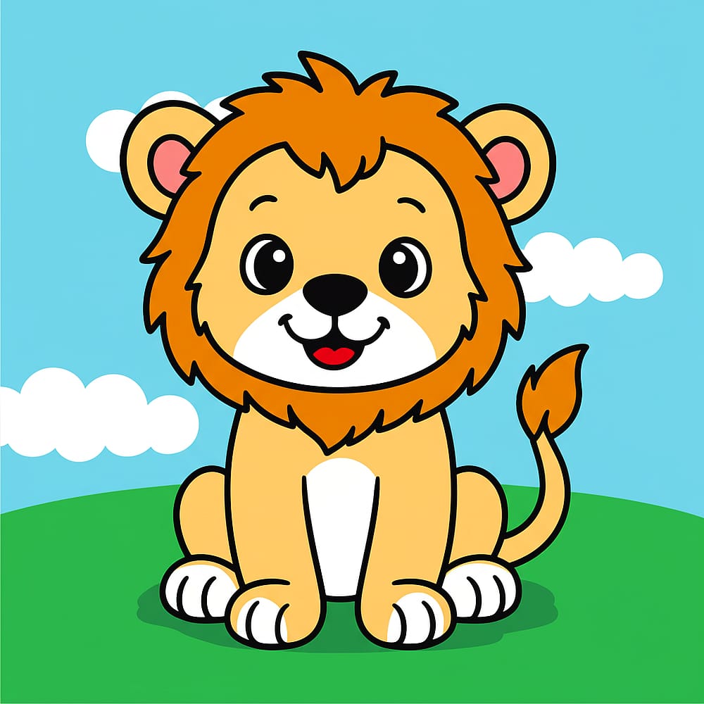 Cute Lion Cub Smiles Coloring Page colored version