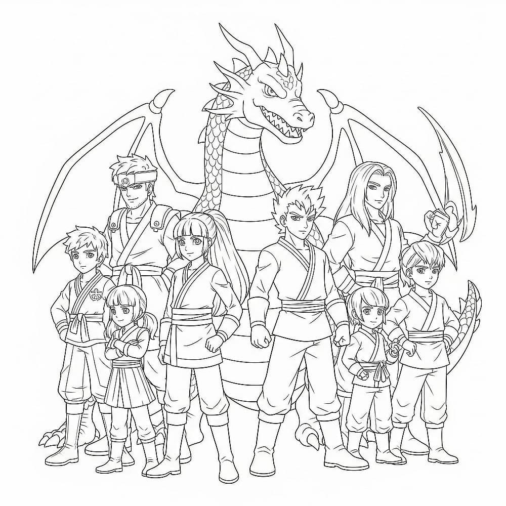 Dragon Warrior Team Power Coloring Page coloring page