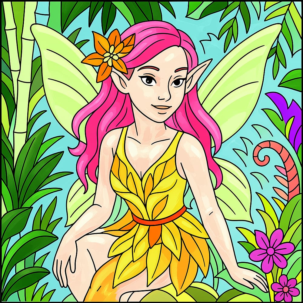 Enchanted Forest Fairy Coloring Page colored version