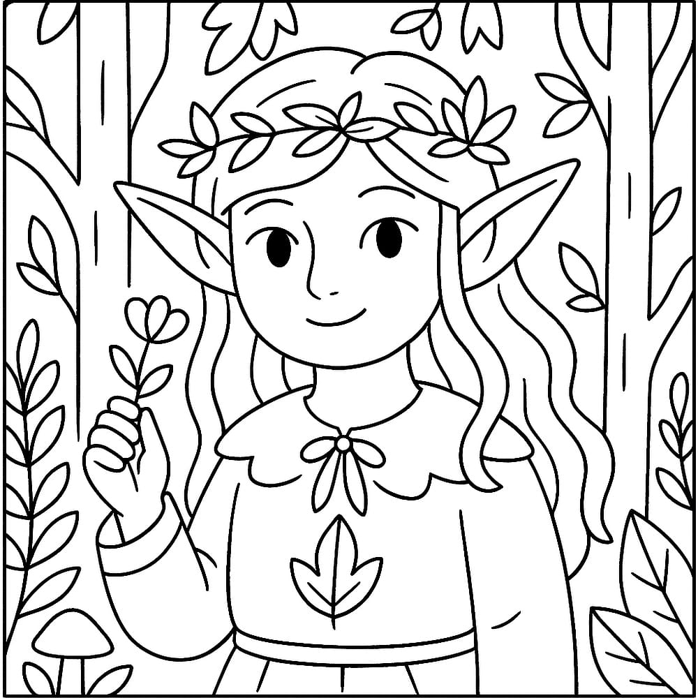 Enchanting Forest Elf Maiden Coloring Page coloring page