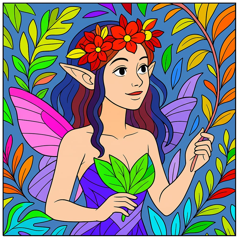 Enchanting Forest Fairy Coloring Page colored version