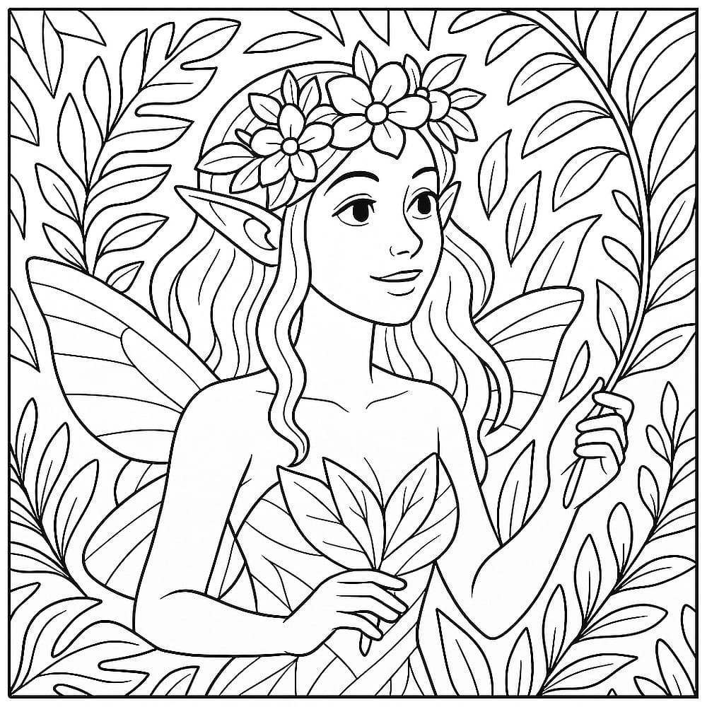 Enchanting Forest Fairy Coloring Page coloring page