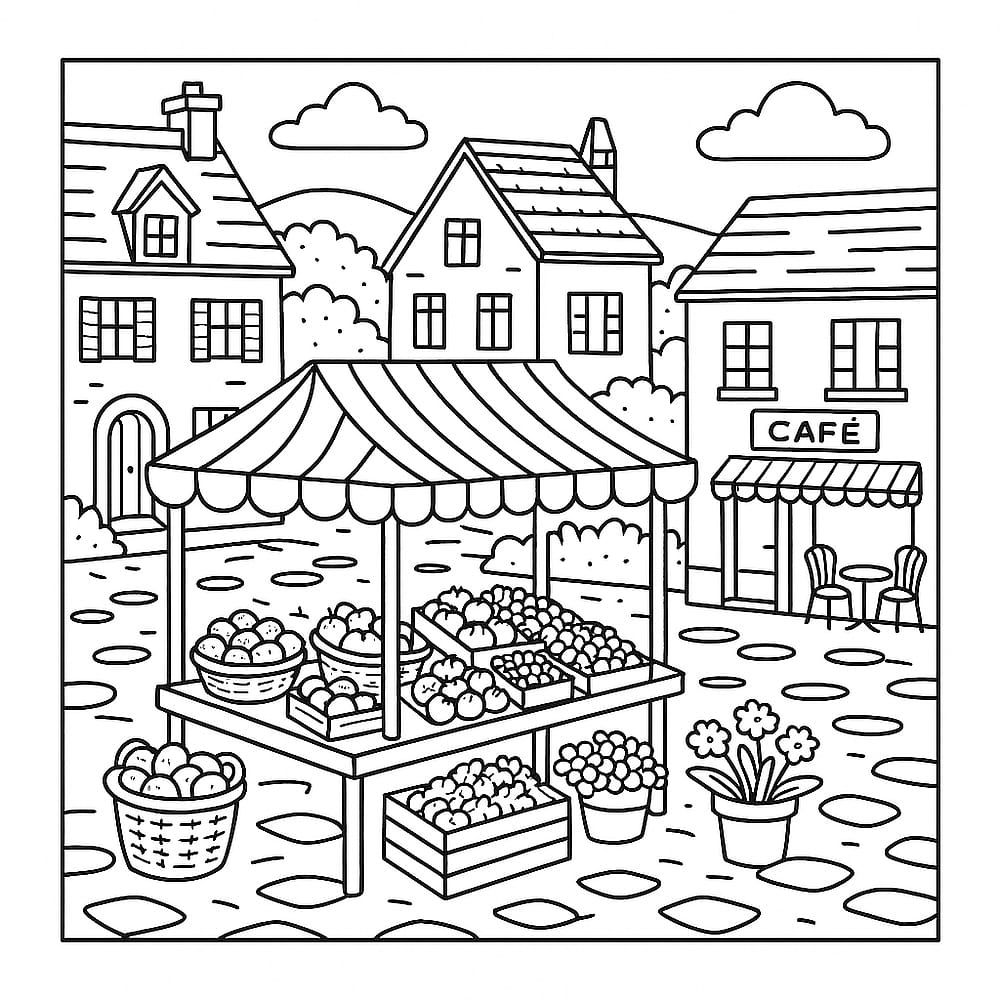 European Market Delight Coloring Page coloring page