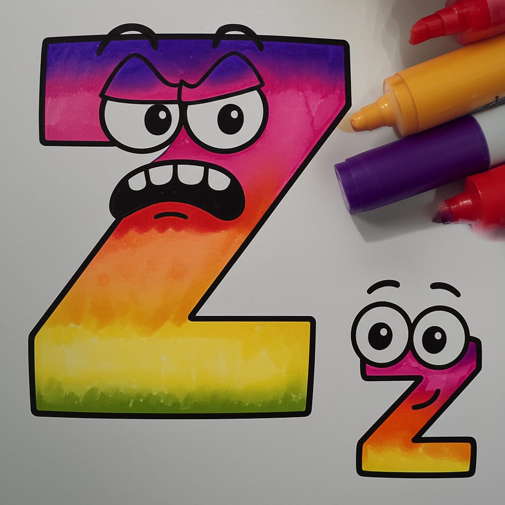 Expressive Letter Z Duo Coloring Page colored version