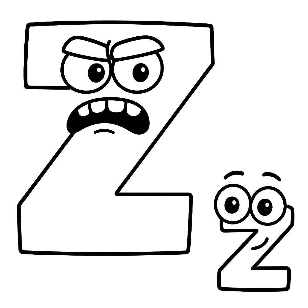 Expressive Letter Z Duo Coloring Page coloring page