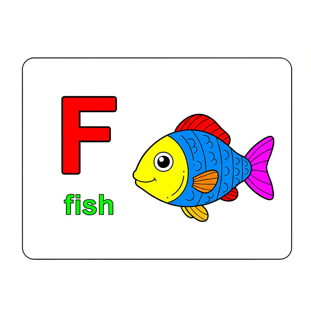 F is for Fish Fun Coloring Page colored version
