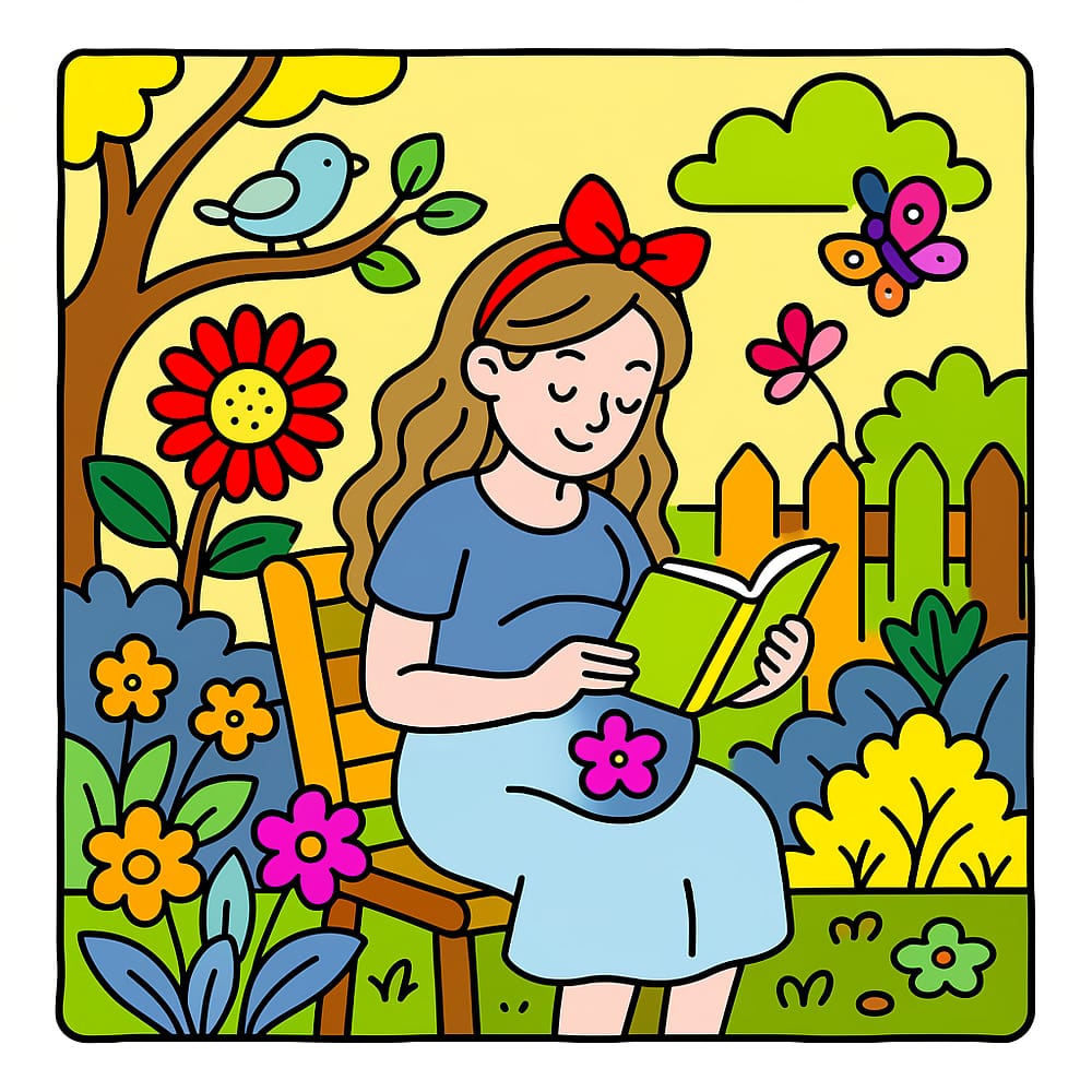 Peaceful Garden Reading Time colored version