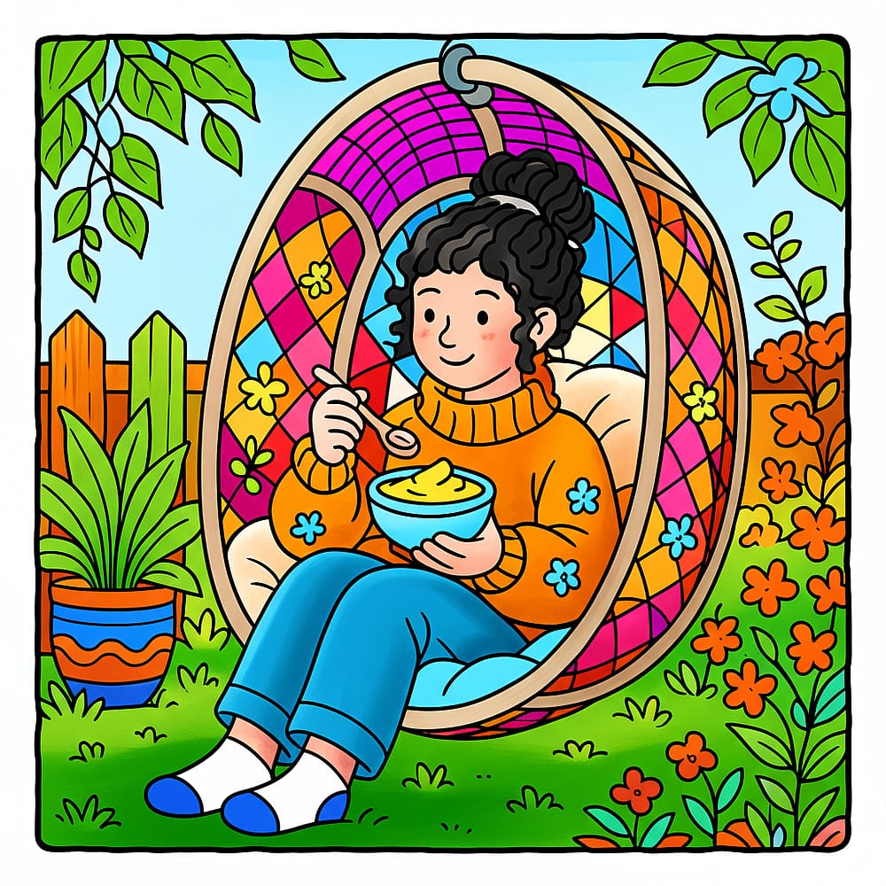 Cozy Garden Yogurt Break Coloring Page colored version