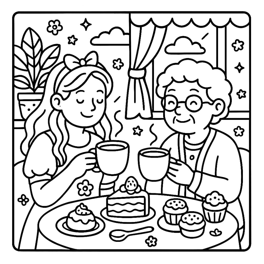 Grandma's Sweet Tea Time coloring page