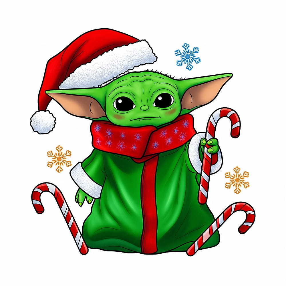 Festive Alien with Candy Canes Coloring Page colored version