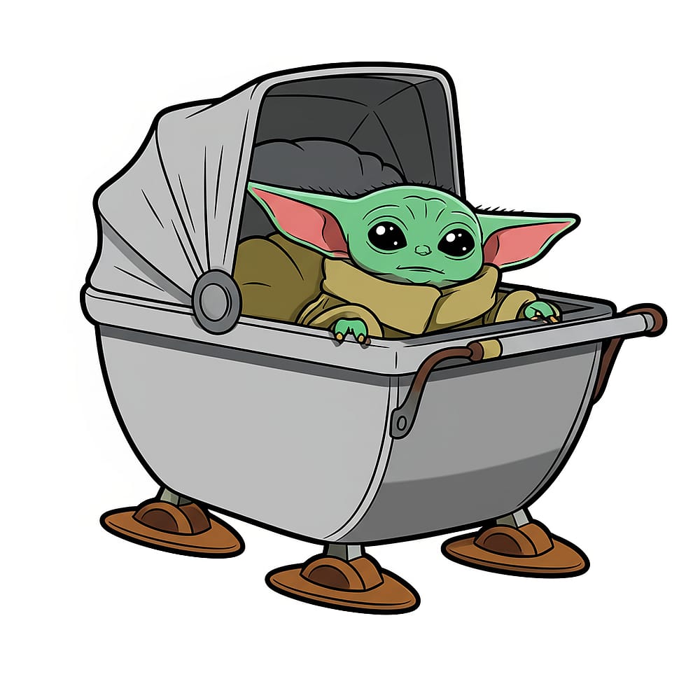 Adorable Grogu in Hover Pram Coloring Page colored version