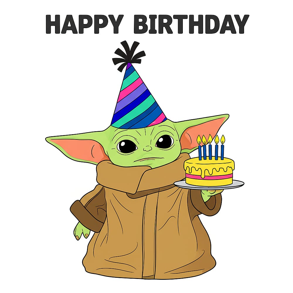 Grogu's Birthday Cake Surprise Coloring Page colored version