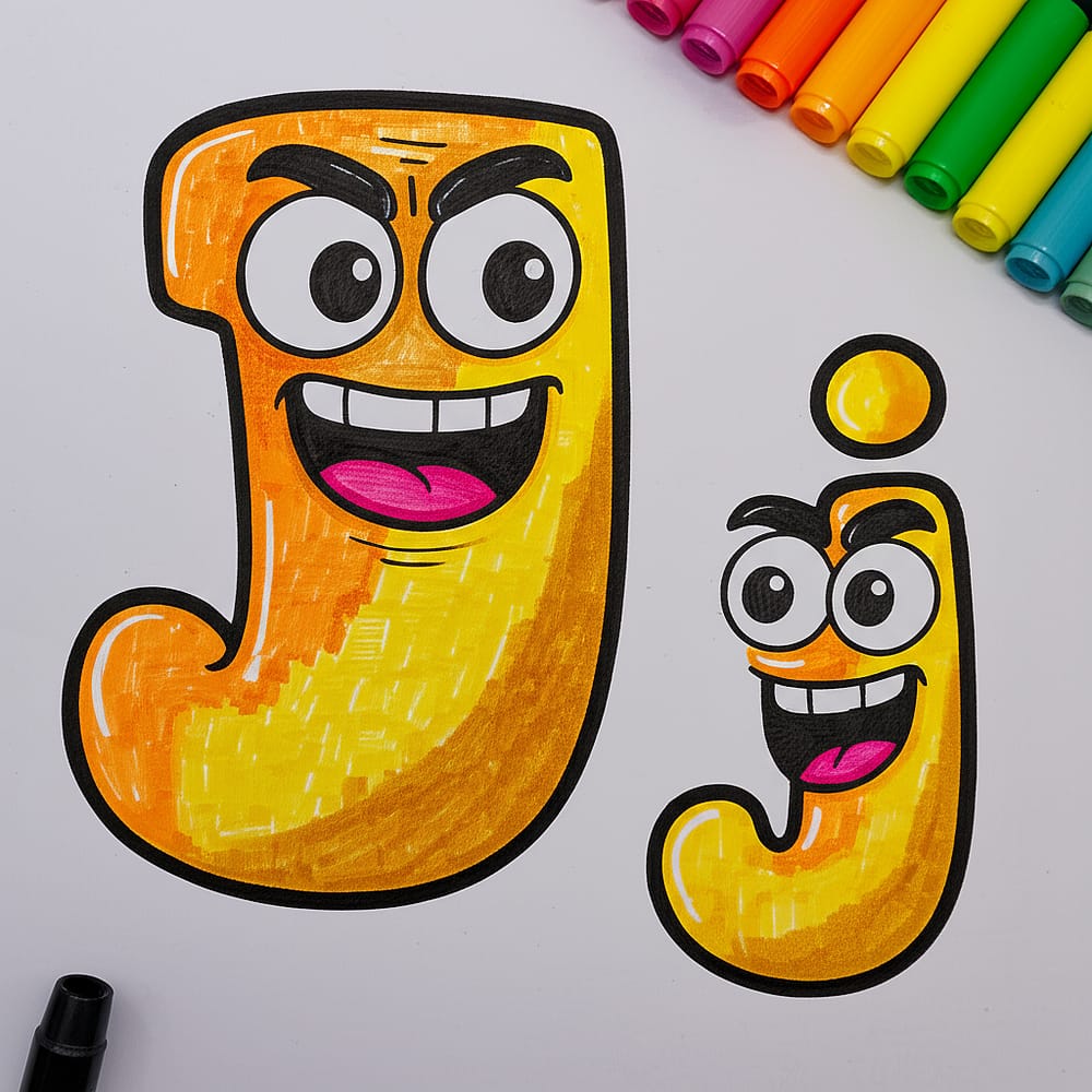 Jolly Letter J Characters Coloring Page colored version