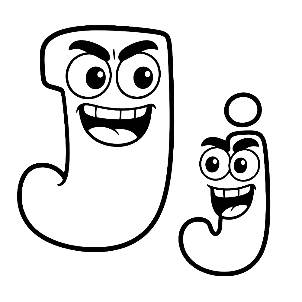 Jolly Letter J Characters Coloring Page coloring page